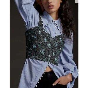 Sachin & Babi x Anthropologie Jacquard Corset Cropped Top Fairy Peasant Floral S
